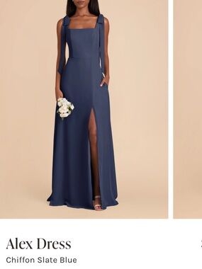 Birdy Grey Slate Blue Alex Maxi Dress with Square Neck and Slit